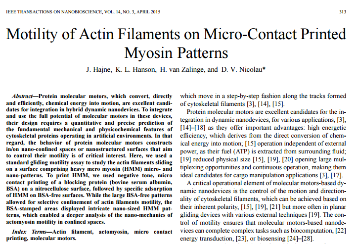 Motility of actin filaments on micro-contact printed myosin patterns