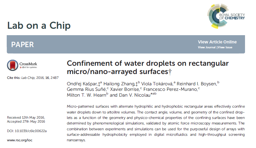 Confinement of water droplets on rectangular micro/nano-arrayed surfaces