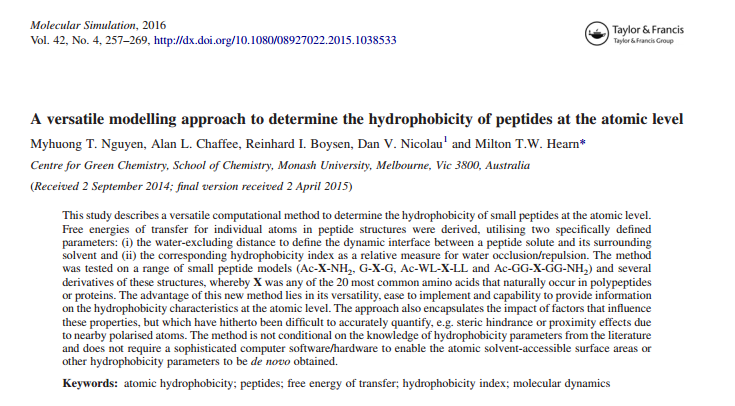 A versatile modelling approach to determine the hydrophobicity of peptides at the atomic level